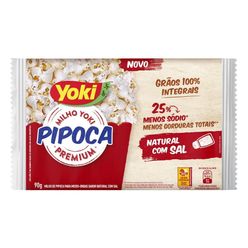 Milho de Pipoca YOKI Para Micro-Ondas Integral Natural com Sal 25% Menos Sódio e Gorduras Totais 90g