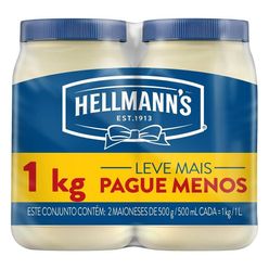 Maionese HELLMANN'S Regular com 2 pote 500g Leve Mais Pague Menos