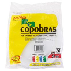 Prato Plástico Copobras Branco 26cm Com 10 Unidades