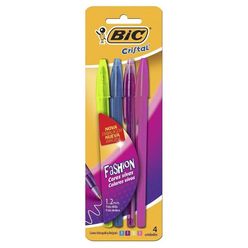 Caneta Bic Fashion Rosa, Roxo, Azul E Verde Com 4 Unidades