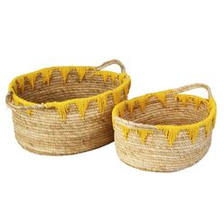 Conjunto De Cesto A\BABY Fibra Com Alça Açafrão Com 2 Peças
