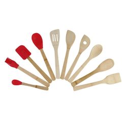 Kit de Utensílios Bambu Vermelho com 10 Peças - A\CASA