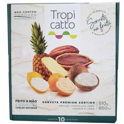 Sorvete na Fruta TROPICATTO Premium Abacaxi,Chocolate,Coco,Laranja e Limão Sortido 850ml