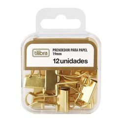 Prendedor De Papel Tilibra Dourado 19mm Com 12 Unidades