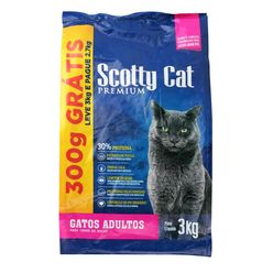 Ração Scotty Cat Para Gatos Adultos Mix Leve 3kg Pague 2.7kg