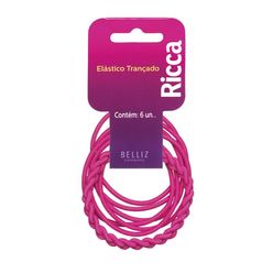 Elástico para Cabelo RICCA Trançado Sem Metal 2mm Rosa com 6 Unidades
