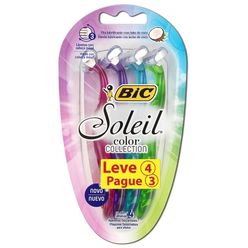 Aparelho Depilatório BIC Soleil Color Collection 3 Lâminas com Cabeça Móvel Leve 4 Pague 3 Unidades