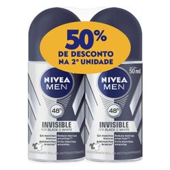 Desodorante NIVEA Invisible For Black & White Men Roll-On 50ml cada 50% de Desconto na 2ª Unidade