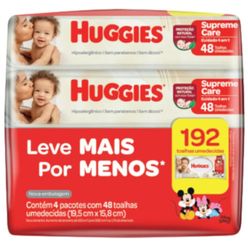 Toalhas Umedecidas HUGGIES Supreme Care 4 Pacotes com 48 Unidades cada Leve Mais por Menos