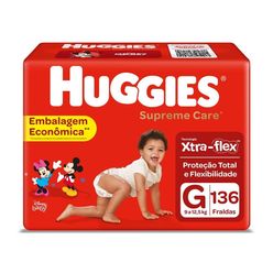 Fralda Descartável HUGGIES Supreme Care G com 136 Unidades Embalagem Econômica