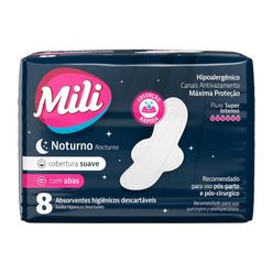 Absorvente Higiênico MILI Noturno Suave com Abas com 8 Unidades