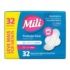 Absorvente Higiênico MILI Suave com Abas com 32 Unidades Leve Mais por Menos