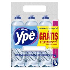 Detergente YPÊ com 6 Unidades 500ml cada Grátis 3 Esponjas