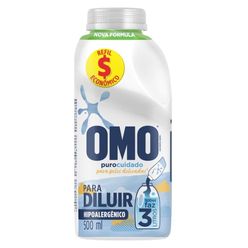 Lava Roupa Líquido OMO Puro Cuidado Para Diluir 500ml Refil Econômico