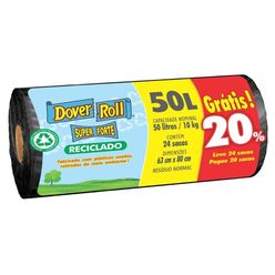 Saco para Lixo DOVER ROLL Super Forte Reciclado Grátis 20% 50L Leve 24 e Pague 20 Sacos