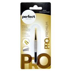 Pinça Para Sobrancelha Perfect Nails Pro Premium Dourada Diagonal Profissional