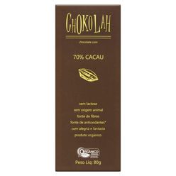 Chocolate CHOKOLAH Orgânico 70% Cacau Sem Glúten, Sem Lactose 80g