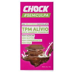 Chocolate CHOCK #Sem Culpa TPM Alívio Sem Açúcar, sem Glúten, Sem Soja 75g