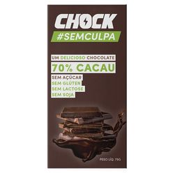 Chocolate CHOCK #Sem Culpa 70% Cacau Sem Açúcar, Sem Glúten, Sem Lactose, Sem Soja 75g