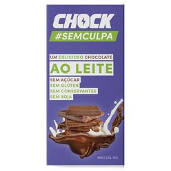 Chocolate CHOCK #Sem Culpa ao Leite Sem Açúcar, Sem Glúten, Sem Soja 75g