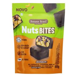 Bombom Vegano BANANA BRASIL Nuts Bites Chocolate Meio Amargo Sem Adição de Áçúcar e sem Glúten 60g