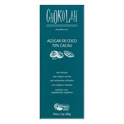 Chocolate CHOKOLAH Orgânico Açúcar de Coco 70% Cacau Sem Glúten, Sem Lactose 80g