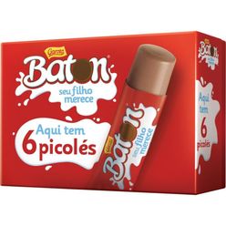 Picolé GAROTO Baton Chocolate Caixa com 6 Unidades de 45g cada