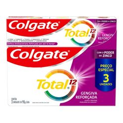 Creme Dental COLGATE Total 12 Gengiva Reforçada com 3 Unidades 90g cada Preço Especial