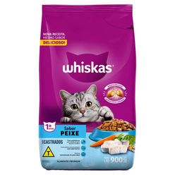 Ração WHISKAS para Gatos Castrados Peixe Pacote 900g