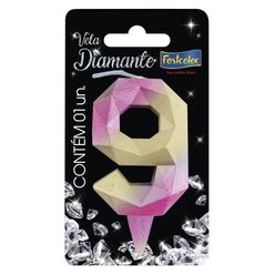 Vela FESTCOLOR Diamante n°9 Rosa e Dourada