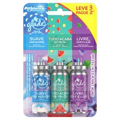 Refil Desodorizador de Ambiente GLADE GLADE Suave nas Nuvens +Tudo Acaba em Fruta +Livre,Leve e Lilás 12ml cada Leve 3 Pague 2