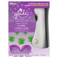 Aparelho e Desodorizador de Ambiente GLADE Livre,Leve e Lilás + Refil de 175g + Pilha 2 AA