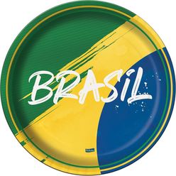 Prato Descartável FESTCOLOR Papel Brasil 18cm com 8 Unidades