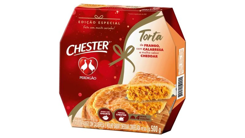 Torta PERDIGAO Chester Frango com Calabresa e Molho Cheddar Congelada 500g  - Angeloni Supermercado