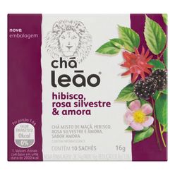 Chá LEÃO Hibisco,Rosa Silvestre e Amora Com 10 Sachês 16g