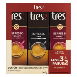 Café TRES em Cápsulas Torrado e Moído Espresso Vibrante e Forza 80g cada Leve 3 Pague 2