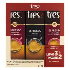 Café TRES em Cápsulas Torrado e Moído Espresso Vibrante e Forza 80g cada Leve 3 Pague 2