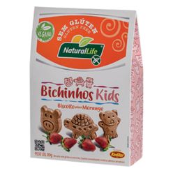 Biscoito NATURAL LIFE Vegano Bichinhos Kids Morango sem Glúten 80g