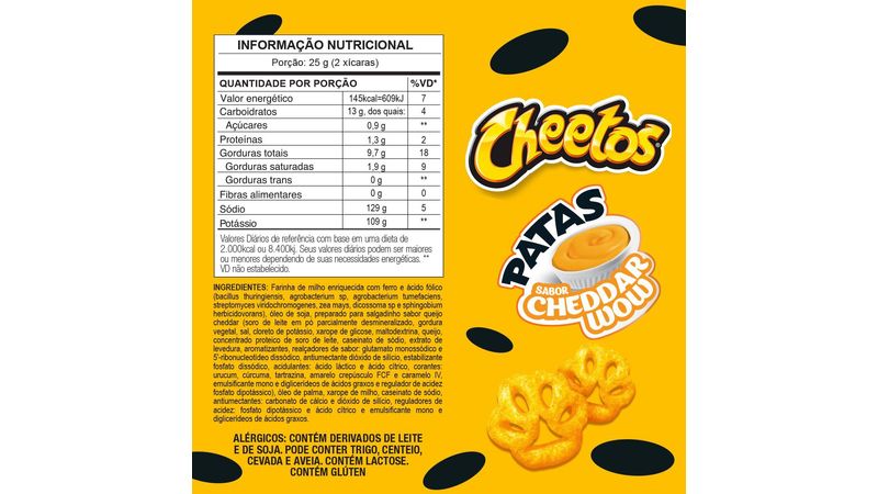 Kit 5 Salgadinho Cheetos Patas Anitta Cheddar Wow 61G