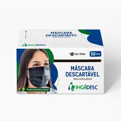 Máscara Descartável INGADESC Tripla com Elástico Preto 50un