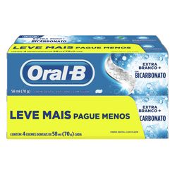 Creme Dental ORAL-B Extra Branco + com Bicarbonato com 4 Unidades 70g cada Leve Mais Pague Menos