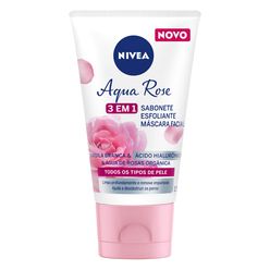 NIVEA Aqua Rose 3 em 1 150ml - Sabonete, Esfoliante e Máscara Facial