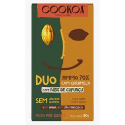 Chocolate COOKOA Duo Ammo 70% Cacu com Caramelo e com Nibs de Cupuaçu Sem Lácteos e sem Glúten 80g