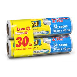 Saco para Lixo DOVER ROLL Banheiro & Pia 30% de Desconto no 2º Rolo 34cm x 40cm Rolo com 100 Unidades Leve + Pague -
