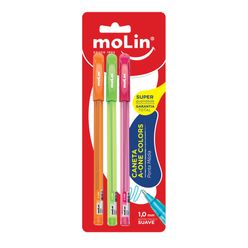 Caneta Esferográfica MOLIN Ponta Média Sortidas com 3 Unidades