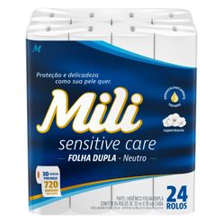 Papel Higiênico Mili Sensitive Care Neutro Folha Dupla Com 24 Unidades 30 Metros Cada