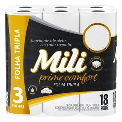 Papel Higiênico MILI Prime Comfort Folha Tripla com 18 rolos 20 Metros cada