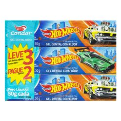 Gel Dental CONDOR Bambinos Hot Wheels Morango 6 Anos + 50g cada Leve 3 Pague 2