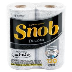 Toalha de Papel SNOB Multiuso Decora 2 Rolos com 60 Toalhas 22cm 19cm x 20cm