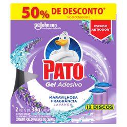 Desodorizador Sanitári PATO Gel Adesivo Lavanda 2 Refis 12 Discos 50% de Desconto na Segundo Refil